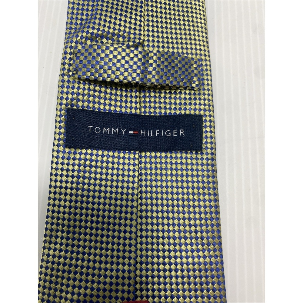 Tommy Hilfiger VIntage Silk Necktie Blue & Yellow Geometric Pattern T26 - Picture 3 of 5